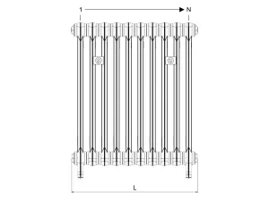 Technical drawing: Mercury 4 Column 760mm cast iron radiator