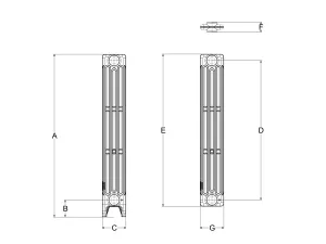 Technical drawing: Mercury 4 Column 960mm cast iron radiator