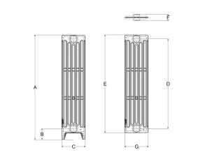 Technical drawing: Mercury 6 Column 960mm cast iron radiator