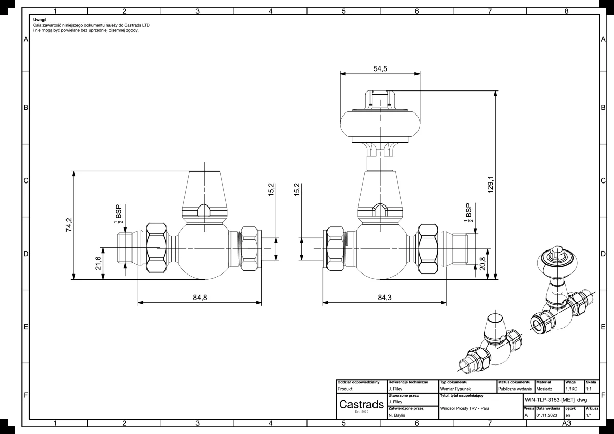 Technical drawing: Windsor radiator valve