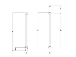 Technical drawing: Florence 4 Column 1500mm steel column radiator