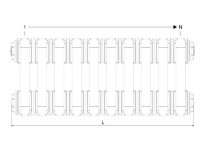 Technical drawing: Florence 4 Column 200mm steel column radiator