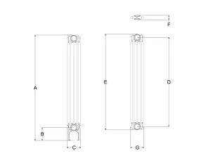 Technical drawing: Florence 4 Column 1000mm steel column radiator