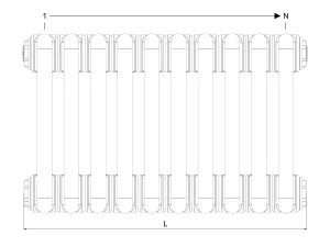 Technical drawing: Florence 4 Column 300mm steel column radiator
