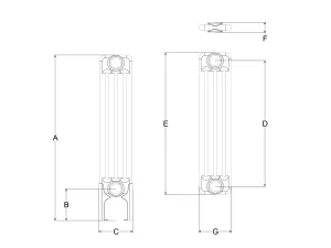 Technical drawing: Florence 4 Column 600mm steel column radiator