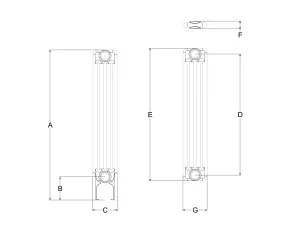 Technical drawing: Florence 4 Column 765mm steel column radiator