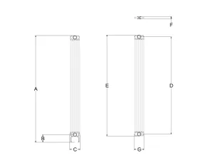 Technical drawing: Florence 5 Column 1800mm steel column radiator