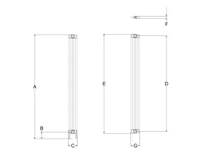 Technical drawing: Florence 5 Column 2000mm steel column radiator