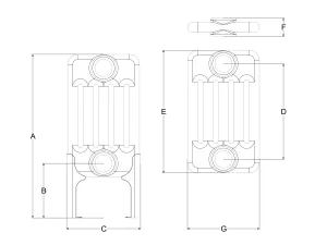 Technical drawing: Florence 5 Column 300mm steel column radiator