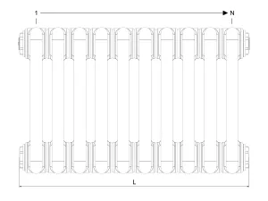 Technical drawing: Florence 5 Column 300mm steel column radiator
