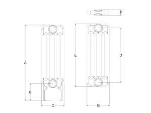 Technical drawing: Florence 5 Column 500mm steel column radiator