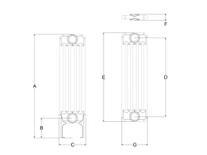 Technical drawing: Florence 5 Column 600mm steel column radiator