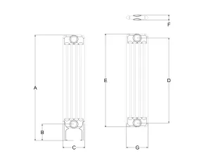 Technical drawing: Florence 5 Column 765mm steel column radiator