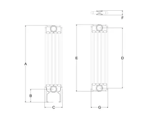 Technical drawing: Florence 5 Column 685mm steel column radiator
