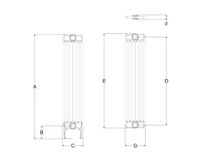 Technical drawing: Florence 6 Column 1000mm steel column radiator
