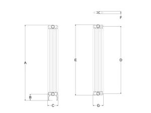 Technical drawing: Florence 6 Column 1500mm steel column radiator