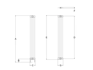 Technical drawing: Florence 6 Column 1800mm steel column radiator