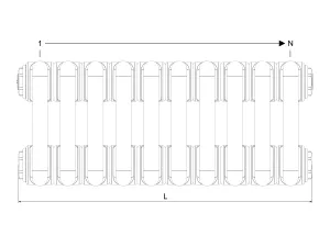 Technical drawing: Florence 6 Column 200mm steel column radiator
