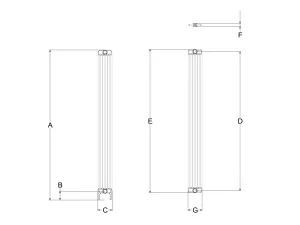 Technical drawing: Florence 6 Column 2200mm steel column radiator