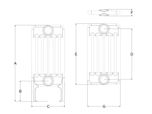 Technical drawing: Florence 6 Column 400mm steel column radiator