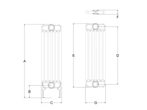 Technical drawing: Florence 6 Column 685mm steel column radiator