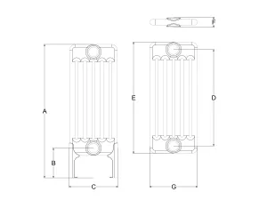 Technical drawing: Florence 6 Column 500mm steel column radiator
