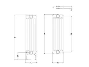 Technical drawing: Florence 6 Column 765mm steel column radiator