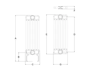 Technical drawing: Florence 6 Column 600mm steel column radiator